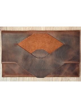 Handmade in Guatemala Hide and Drink Brown Leather Clutch Envelope Bag #bohemian